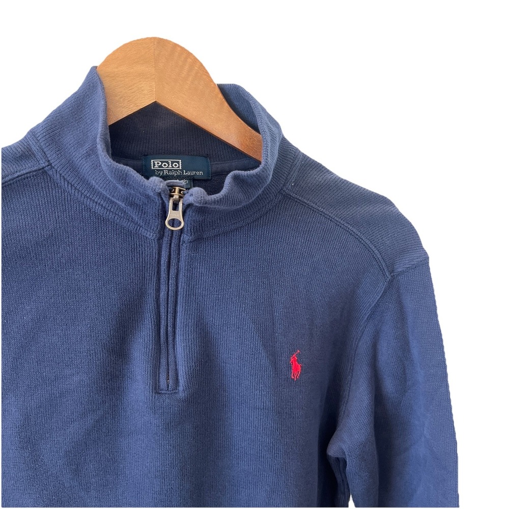 VINTAGE Ralph Lauren POLO Boys Sz Medium 10-12 Sweater Blue Pony Quarter Zip - Picture 2 of 5